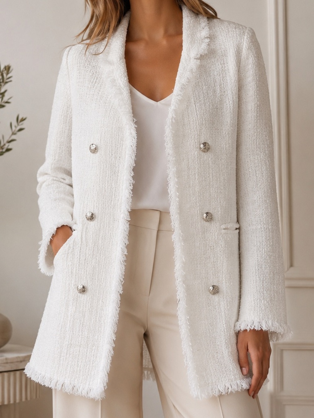 Carolina Belle Cream Fringed Textured Jacket